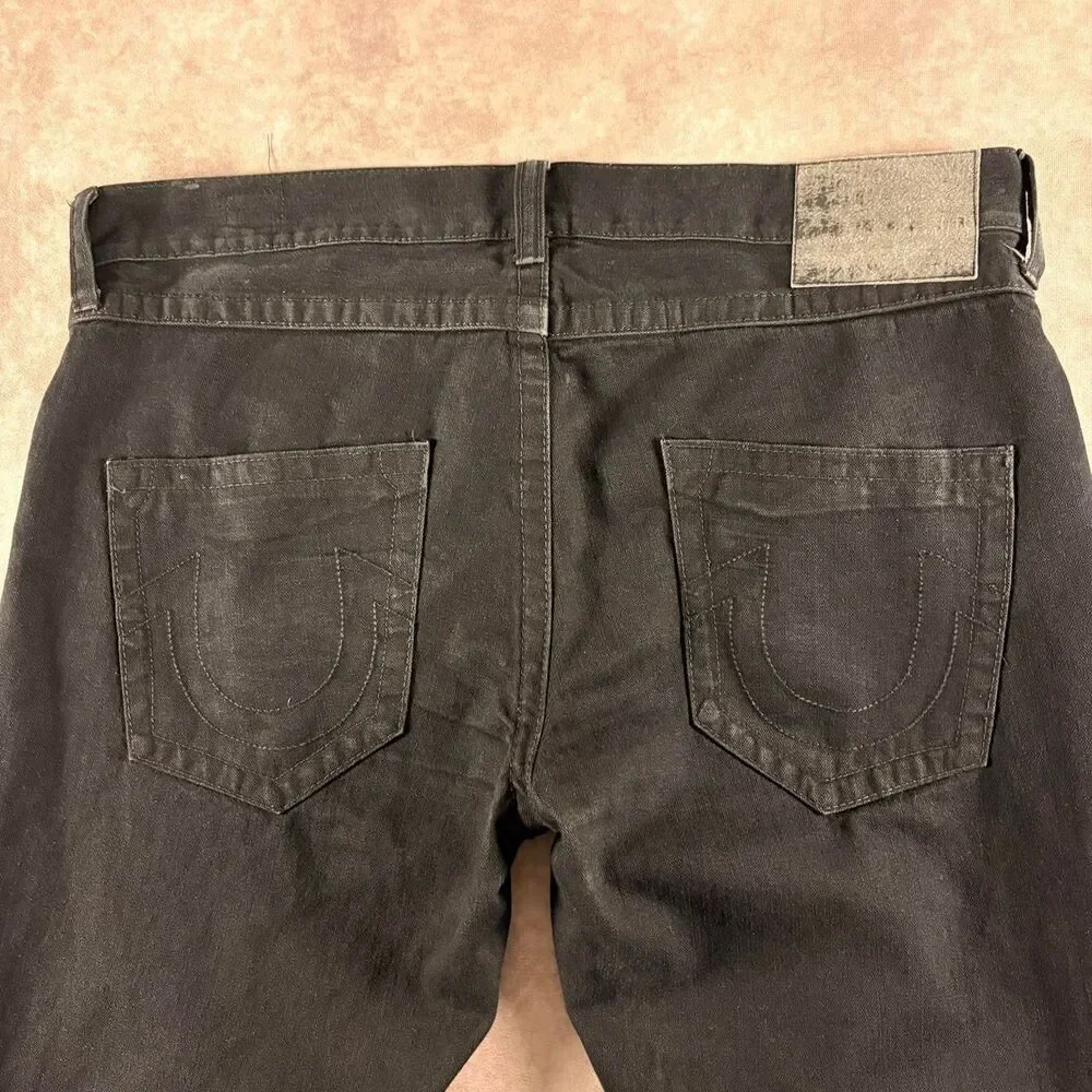 true religion black embroidered logo relaxed straight leg jeans